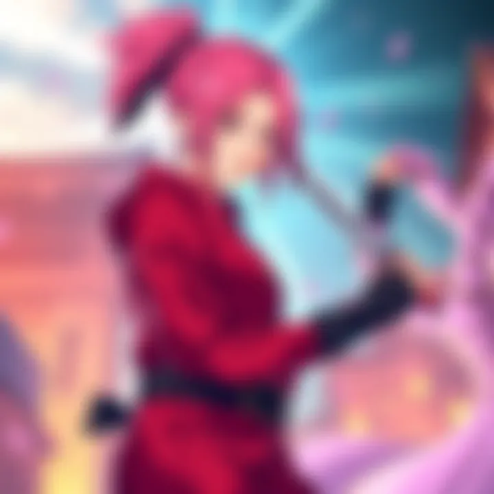 Sakura Haruno with pink hair and a determined expression, standing in a battle pose, wearing her red outfit with a kunai in hand, set against a vibrant background resembling the Naruto world