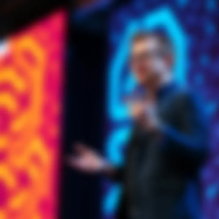 Sam Altman presenting on stage about Artificial Intelligence advancements