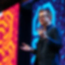 Sam Altman speaking at a conference Sam Altman presenting on stage about Artificial Intelligence advancements