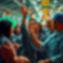 Group of Samsung chip workers joyfully celebrating their $340,000 average bonus with smiles and high-fives.