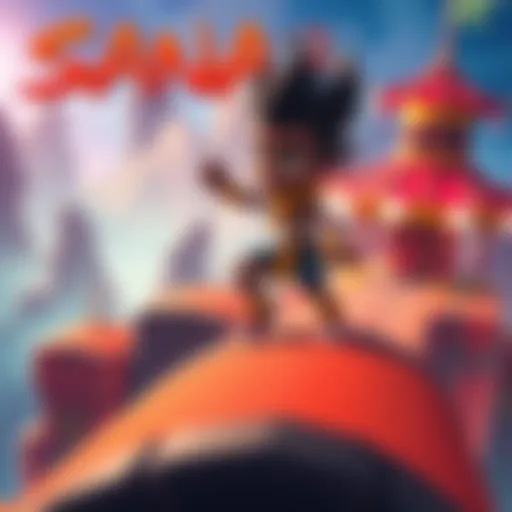 A character from SANABI navigating a vibrant platform with emotional expression