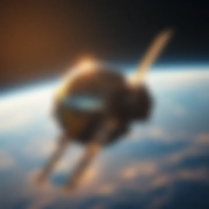 A large satellite with a mirror surface reflecting sunlight back to Earth at night, illuminating the surroundings.