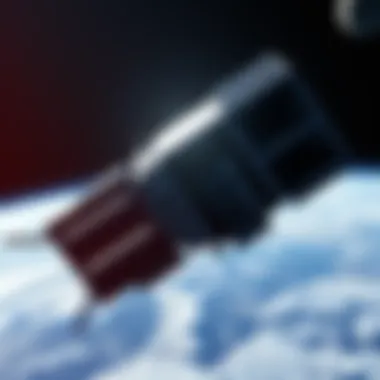 Satellite Data Center in Space A satellite orbiting Earth with server racks inside, showcasing the concept of cloud data centers in space.