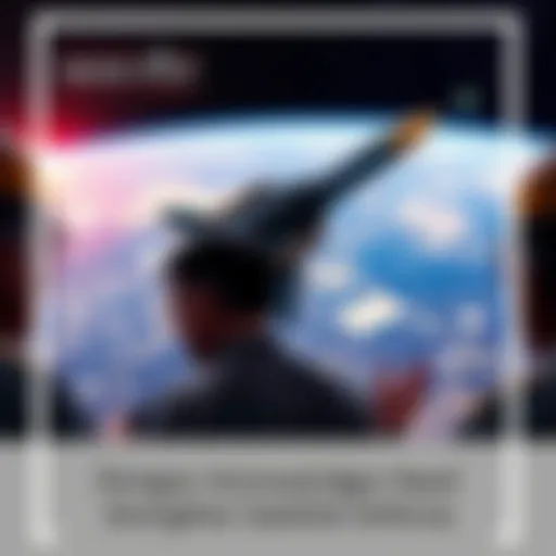 A military official discusses satellite defense strategies with a backdrop of satellite imagery.