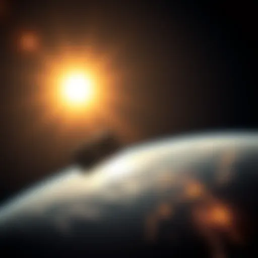 A satellite in space reflecting sunlight onto Earth, illuminating dark areas during the night.
