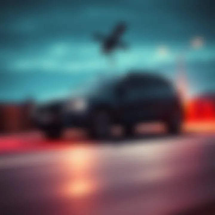 Satellite system slowing down a car A car on a road being slowed down by a satellite system, illustrating the EU's initiative to enforce speed limits.