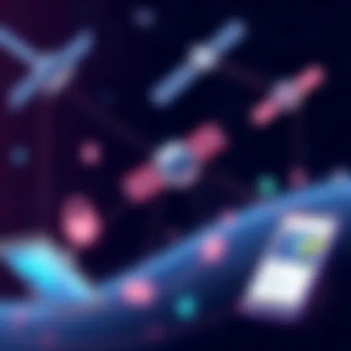 Illustration of satellites in space with data streams connecting to smartphones and military symbols, highlighting privacy concerns.