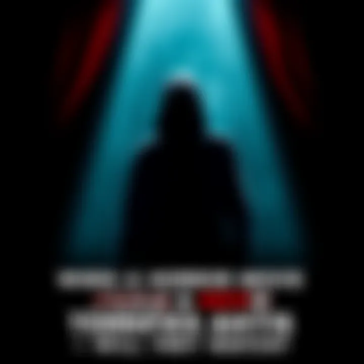 A chilling poster of a horror movie featuring dark shadows and a silhouette of a terrified person