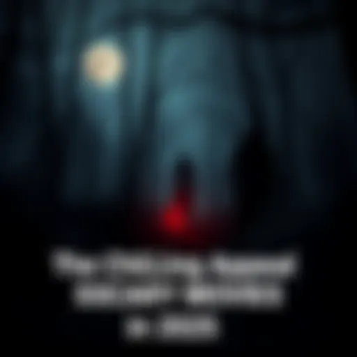 A dark, ominous forest with shadowy figures and a glowing full moon, evoking fear and suspense.