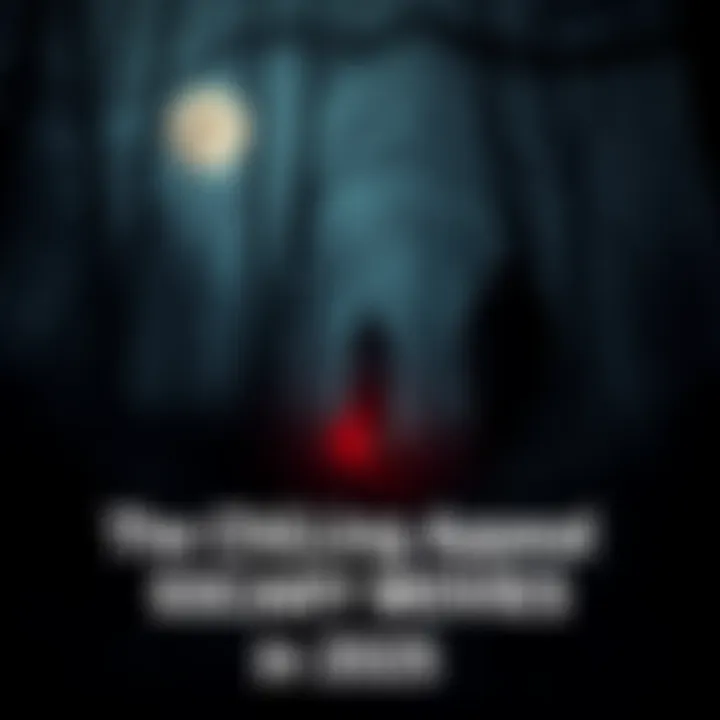 A dark, ominous forest with shadowy figures and a glowing full moon, evoking fear and suspense.