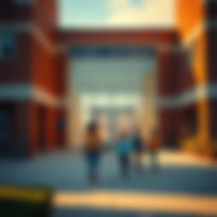 Students walking out of a school building during an early dismissal