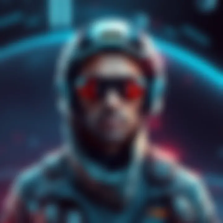 Artistic depiction of a sci-fi diplomat in a futuristic outfit with a space background