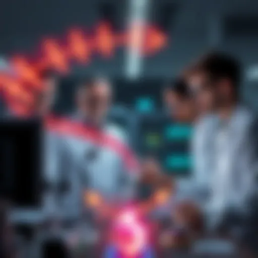 A group of scientists observing a quantum experiment as time appears to flow backward, with a visual representation of arrows indicating reverse time movement.