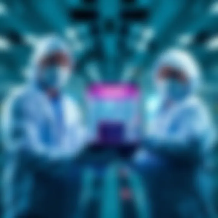 Scientists in lab coats holding a containment device with antimatter being transferred between France and Switzerland.