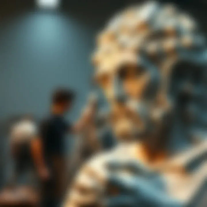 An artist carefully sculpts a large figure, focusing on fine details and maintaining high quality.
