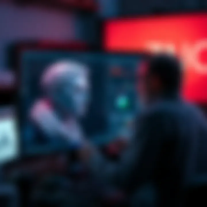 A sculptor uses ZBrush to create a detailed 3D model on a computer screen, showcasing modern sculpting tools.