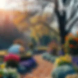 A colorful garden representing different seasons, with summer in full bloom and hints of winter approaching, illustrating the cycle of AI development.