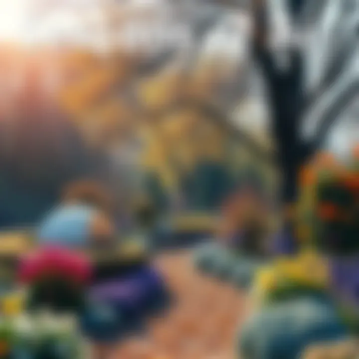 A colorful garden representing different seasons, with summer in full bloom and hints of winter approaching, illustrating the cycle of AI development.