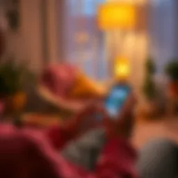 A person using a smartphone to access health records and connect with wellness apps in a cozy setting