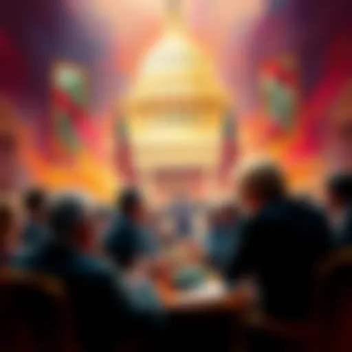 Senate members in discussion Senate members engage in heated discussion in a chaotic session