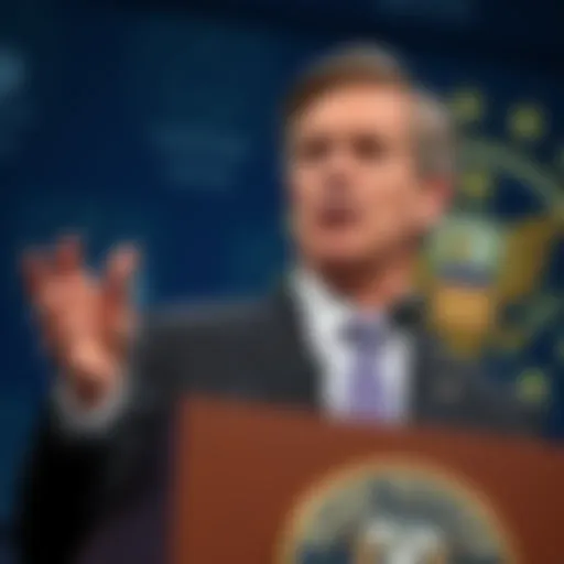 Senator Mark Warner shares his concerns about the risks of artificial intelligence at a podium