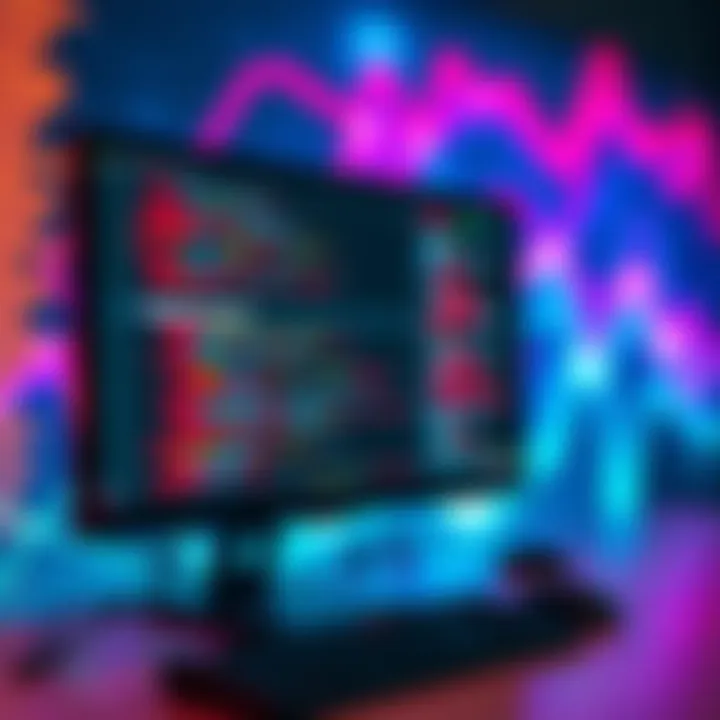 A computer screen displaying code snippets related to shader programming with colorful 3D graphics in the background.