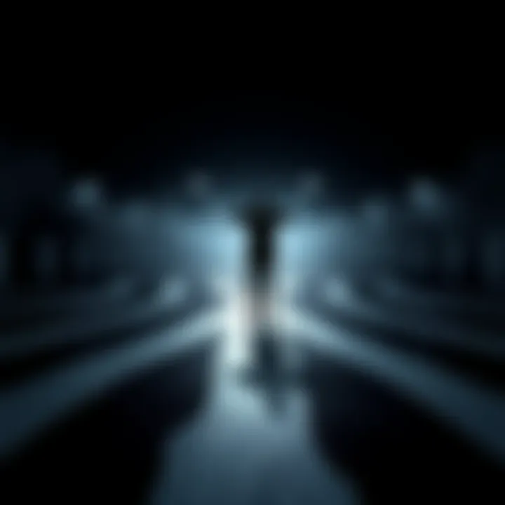 A person standing at a crossroads, surrounded by a mix of black and white paths, symbolizing complex choices.
