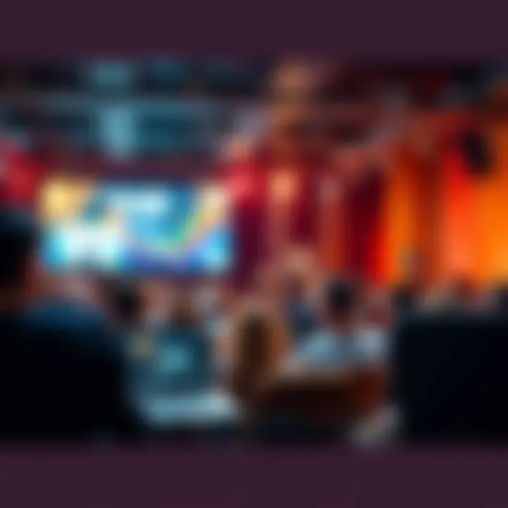 A person presenting a demo with a laptop and engaging an audience in a bright room