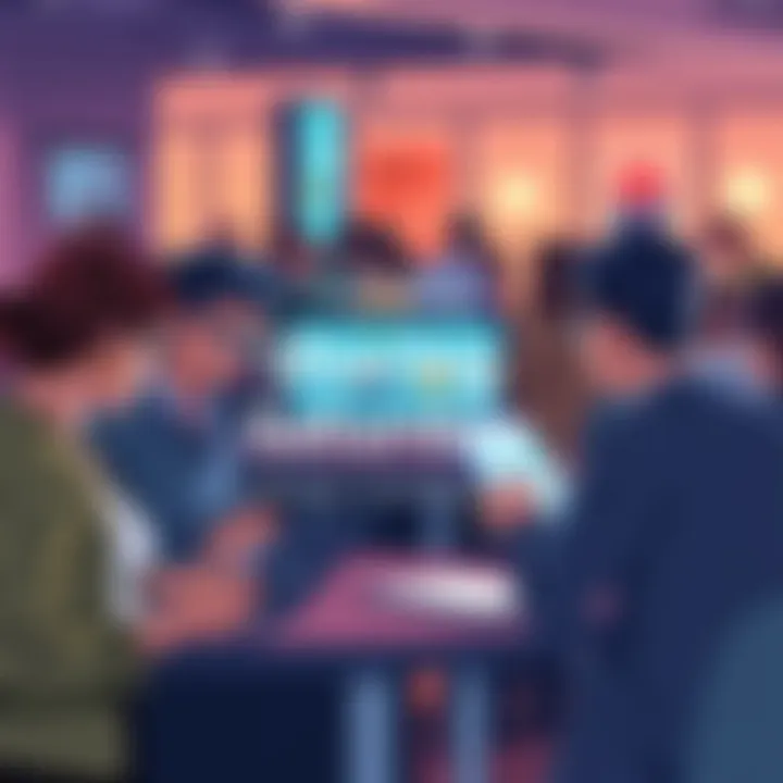 A group of people sharing their projects and ideas at Sharing Saturday, with laptops and notepads, engaged in discussion and feedback.