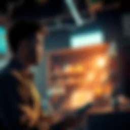 Shop management game choices A player contemplating choices between hiring employees, improving skills, and using phone contacts in a shop management game