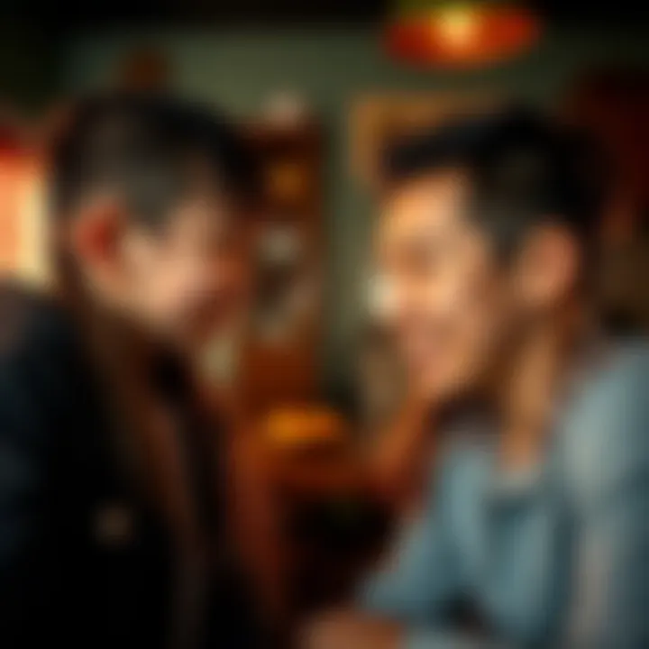 Two stepsiblings face each other with playful expressions, ready to take on a daring challenge in a family setting.