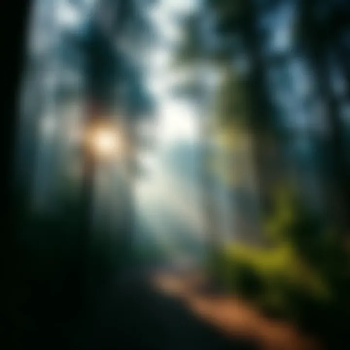 A serene scene of a quiet forest with sunlight filtering through the trees, symbolizing the power of silence in communication.