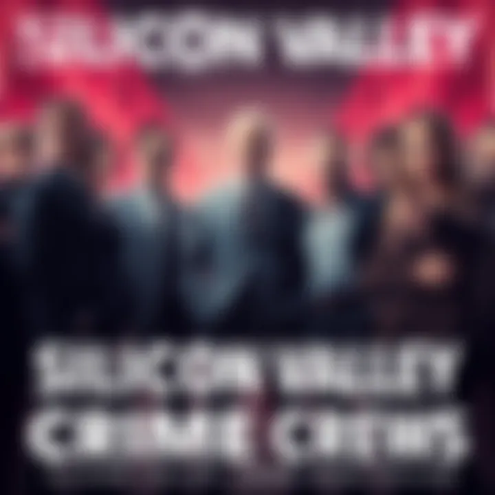 A group of seven influential figures in Silicon Valley, each representing different aspects of power and technology, standing together with tense expressions.