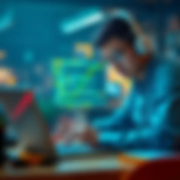 A tech professional examining open-source AI code on a laptop in Silicon Valley.