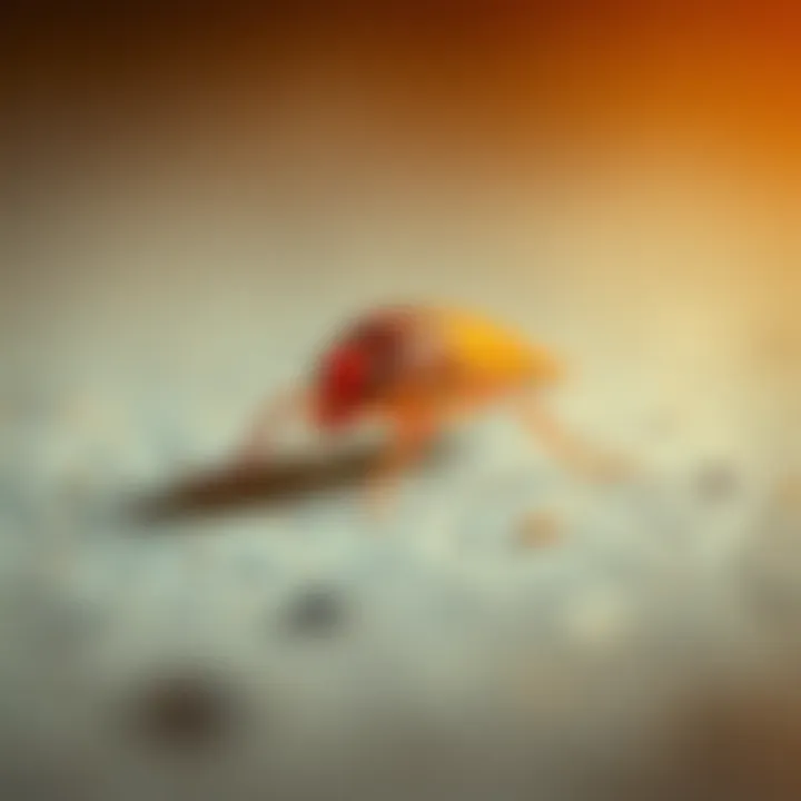 A close-up view of a silverfish insect moving over a textured surface