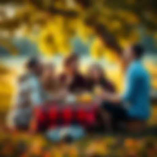 A group of friends laughing and talking around a picnic, highlighting simple connections before technology altered communication.