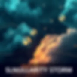 A dark stormy sky filled with swirling digital patterns representing technology and innovation during the upcoming singularity storm.