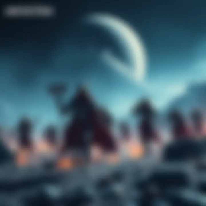 Skatida warriors in battle on the iron planet Ferra, with the looming presence of Archivum in the background.