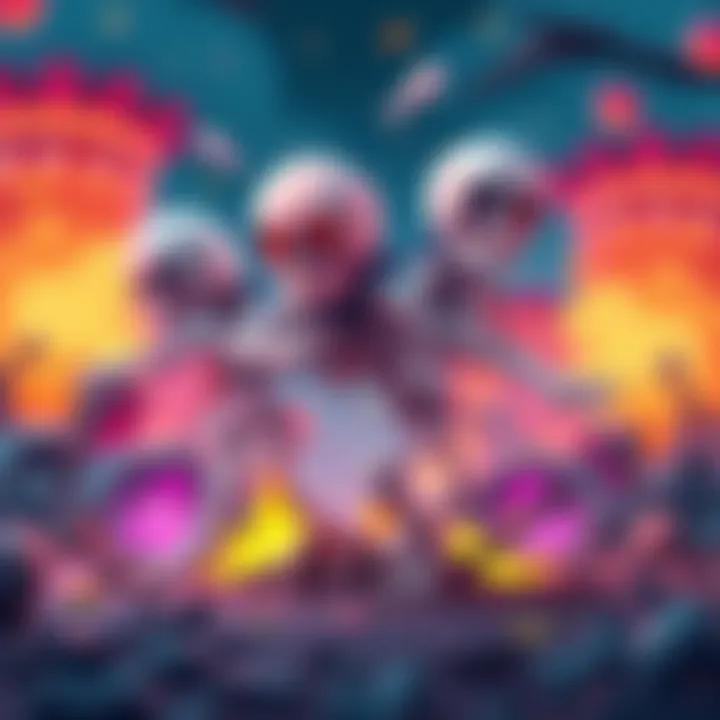 New skeleton enemies in a vibrant 3D pixel art style breaking apart and starting to reassemble after being defeated, set in a colorful RPG environment