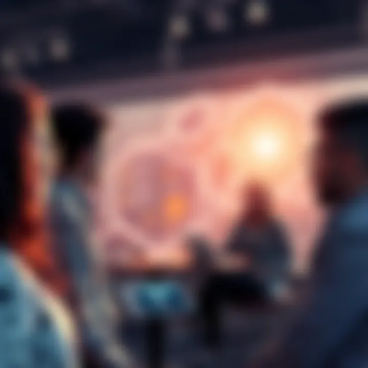A group of people discussing and questioning AI technology advancements in a modern setting