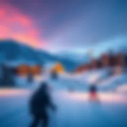 A modern ski resort with people skiing and innovative facilities in the background