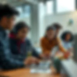 A group of diverse CSE students collaborating on AI and machine learning projects with laptops and charts in a modern classroom setting.