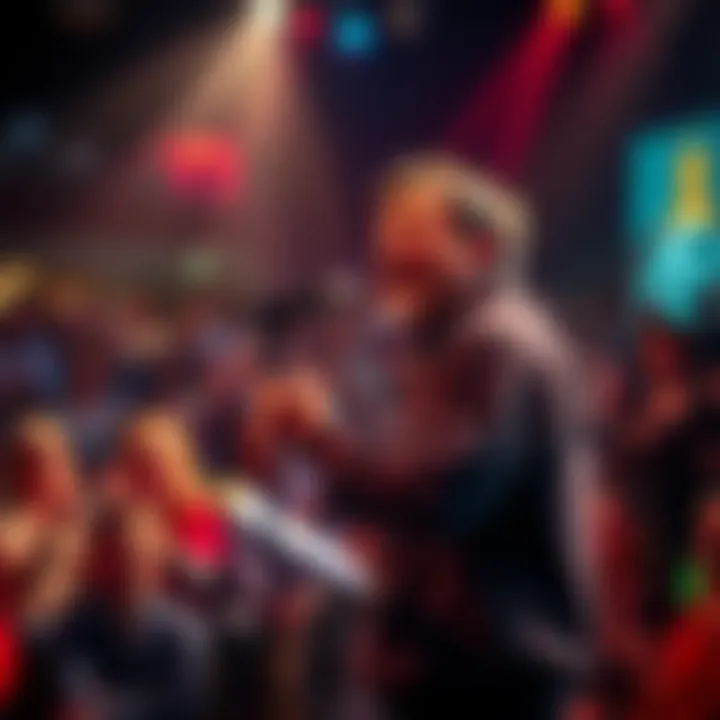 A poet passionately performing slam poetry on stage, surrounded by an engaged audience, capturing the essence of emotion and expression.