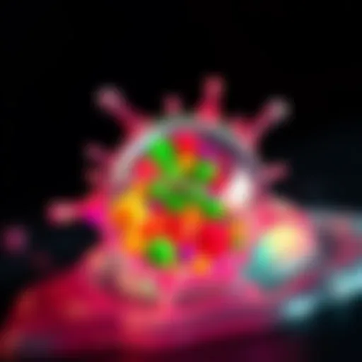 Colorful slime shaped like a single-celled organism, showcasing a nucleus and various organelles.