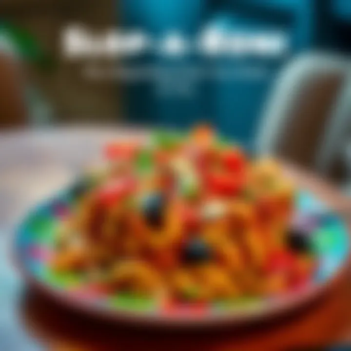 A quirky Slop-a-Roni dish with unusual ingredients served on a colorful plate, garnished and ready to eat.