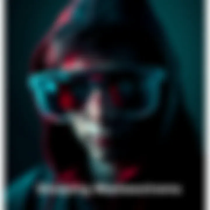 A pair of smart glasses with a shadowy figure in the background, symbolizing technology used for crime.