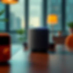A smart speaker, like Alexa or Google Home, sits on a table with no visible advancements, representing outdated technology.
