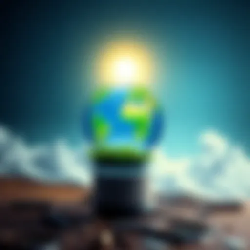 A voice assistant device showing a green earth on its screen, surrounded by plants and a sunny sky, symbolizing technology's role in combatting climate change.