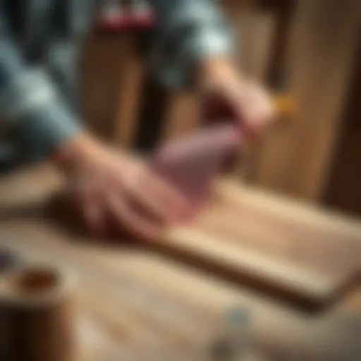 A person using sandpaper to achieve a smooth finish on a wooden project.
