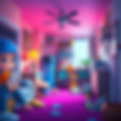 Colorful scene from Snapshots showing a character cleaning up a room and finding hidden objects